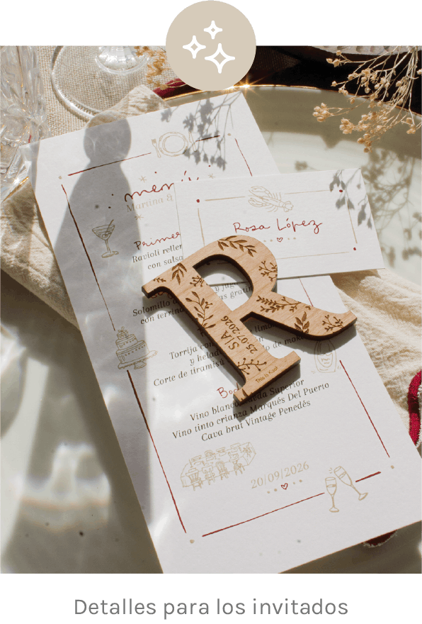 Detalles para los invitados con men&uacute; y marcasitios de la colecci&oacute;n Journey